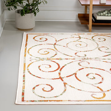 Danae Classic Cottage Filigree Scroll Reversible Machine-Washable Indoor/Outdoor Area Rug